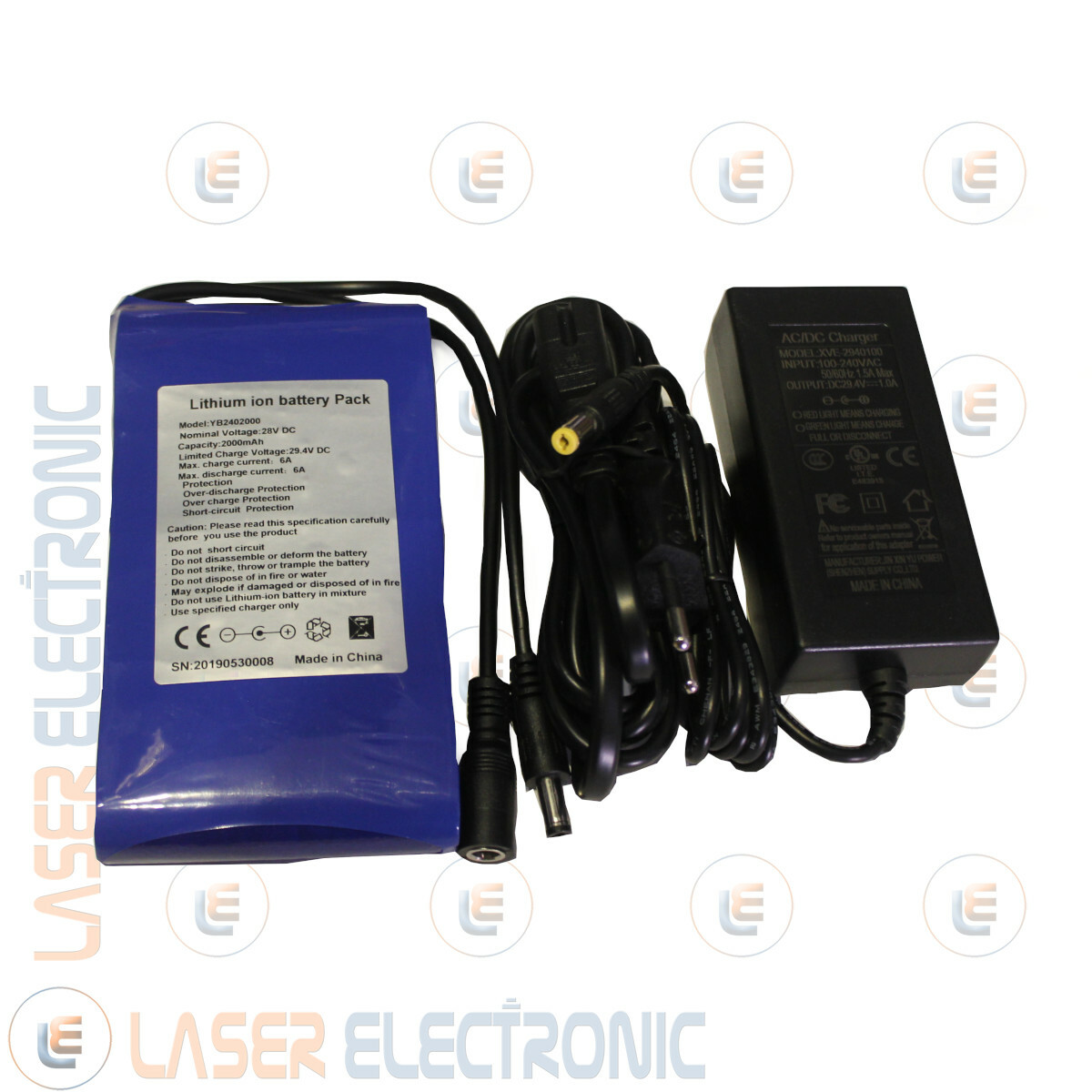 Batteria Litio 24V 2Ah 2000mA Scarica 6A 144W + Caricabatterie 29.4V
