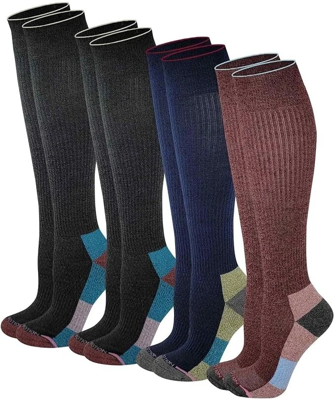 Dr. Motion Women Outdoor Half-Cushion Compression Knee High Socks (4 Pairs)
