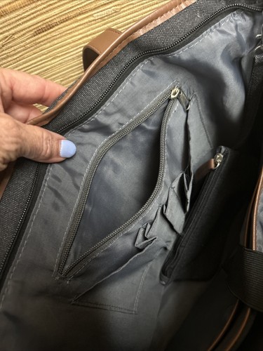 Borsa Fostak pelle tela laptop tote bag scuola ufficio grigio marrone chiusura zip - Foto 13 di 17