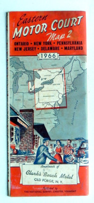 1966 Eastern Motor Courts MOTEL Map 2 AUTO TRAVEL AMERICANA Canada to Maryland