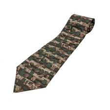 Stafford 100 Silk Green Brown Geometric Pattern Tie USA