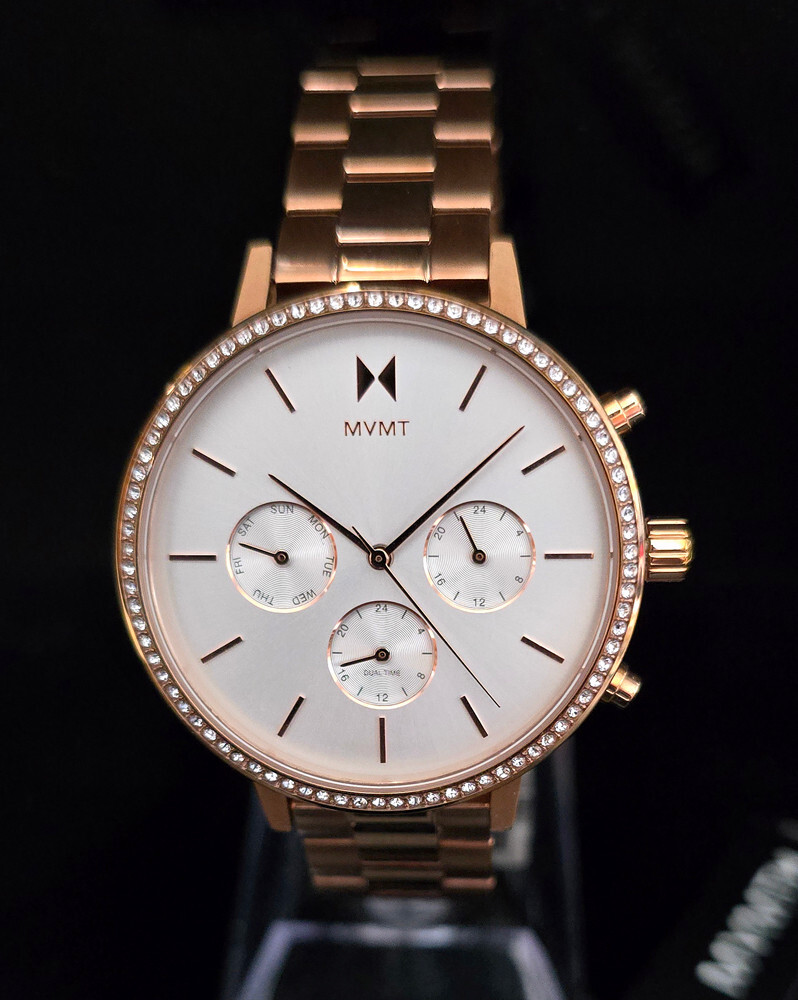 NEW! MVMT Ladies Chrono Quartz Watch Rose Gold Case Indices
