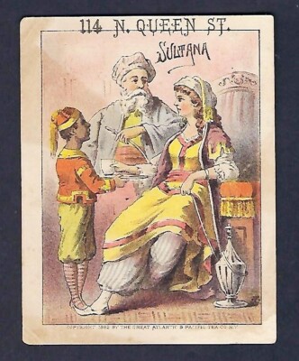 1890's Victorian Trade Card Atlantic & Pacific Tea Co. Sultana, Hookah