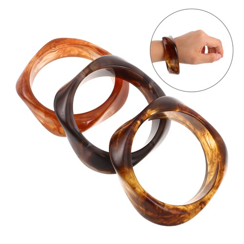 3 Pcs Geometric Acetic Acid Bracelet Student Irregular Resin Bangle Chunky Cuff - Picture 5 of 12