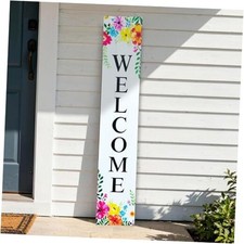 Vertical Wooden Welcome Porch Sign,Rustic Spring Porch Standing White