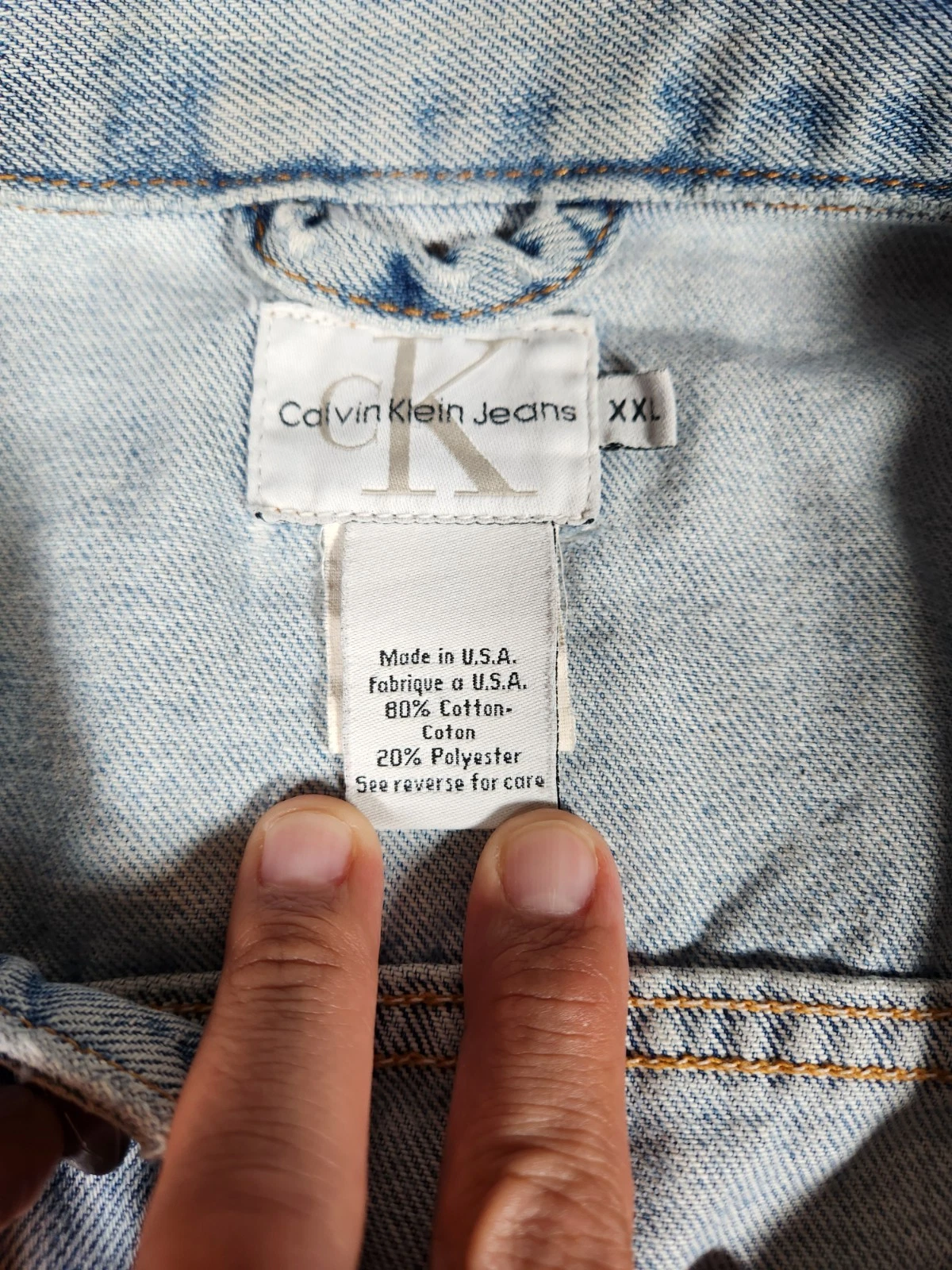 Calvin Klein Jeans Denim Trucker Jacket Light Wash Vintage Style XXL 2XL - product detail image 5