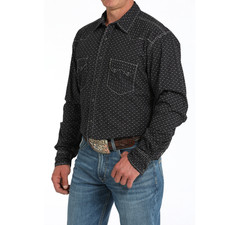 Cinch Men's Modern Geometric Print Black Snap Shirt MTW1301084
