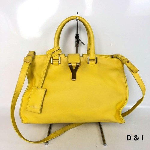 YSL Saint Laurent Petit Cabas Y-Line Handbag Shoulder Bag Yellow Leather Women's