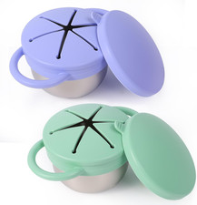 2 Pack Stainless Steel Spill Proof Snack Cup for Baby Toddlers Kids, with Silico
