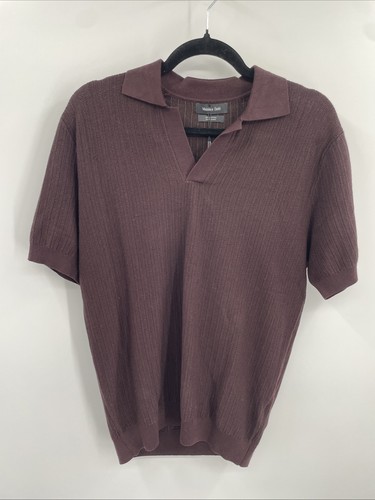 Massimo Dutti, Massimo Dutti Polo Sweater Short Sleeve Mens M Brown Knit Modern Minimalist NWT