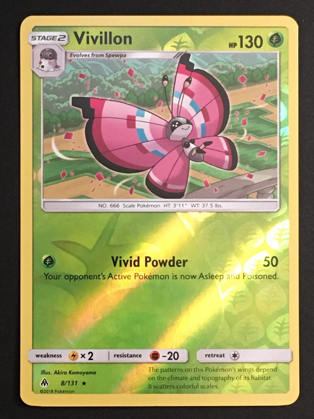 Pokemon TCG Vivillon 8/131 Reverse Holo Rare SM Forbidden Light NM