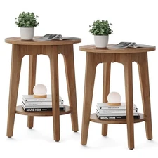  MAEZO Collection - Set of 2 Side Tables, 2-Tier Small Rustic Walnut 2 Pack