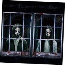 2 Pcs Polyester Window Cover - Scary Halloween Window Decorations Horror