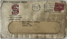 1925 USA Singer Sewing Machine Window Cover Letter Cincinnati Lynch Kentucky