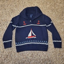 Janie and Jack Boys Size 5 Sailboat Blue Knit Sweater Pullover Nautical