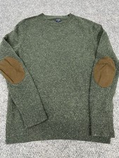 J Crew Men  s Medium Donegal Lambs  Wool Elbow Patch Sweater Green Speckled