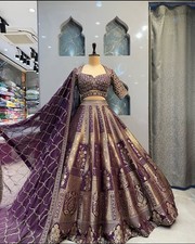 Purple Gold Embroidered Choli Lengha Lehenga Dupatta Indian Outfit Women