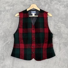 VTG Pendleton USA Vest Womens 10 Green Red Tartan Plaid 100 Wool Button