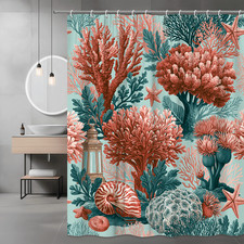 Coral Reef Shower Curtain Nautical Ocean Starfish Shell Print