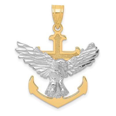 10k Two-Tone Gold Eagle Anchor Cross Pendant for Men Nautical Religious Faith