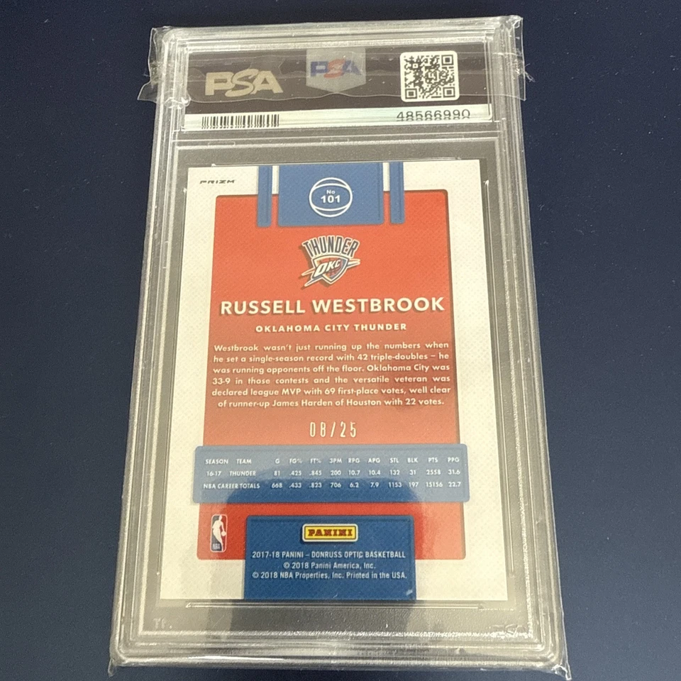 Panini Donruss Optic Aqua Prizm #101 Russell Westbrook 2017-18/25 grado 9 como nuevo Foto 2 de 2