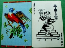 2 Single Swap Playing Cards JOKERS Birds Needlepoint Genuine Vintage Pair