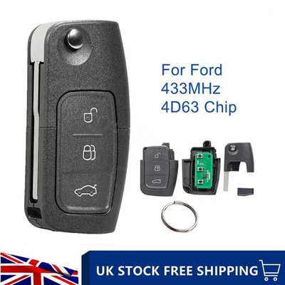 QNGENET 3 Button 433MHz Remote Flip Key Fob Chip For Ford Focus Mondeo Fiesta S Max
