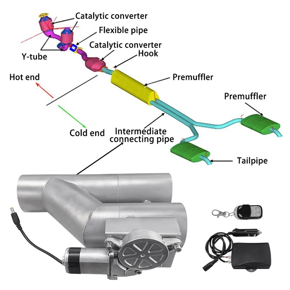 3in Electric 76mm Exhaust Y-Pipe Valve Dual-Valve Tip Pipe Set w/ 2 Harness New - image 3 of 4