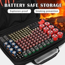 Battery Organizer Storage Case with Tester, Holds 161 Batteries, Fireproof