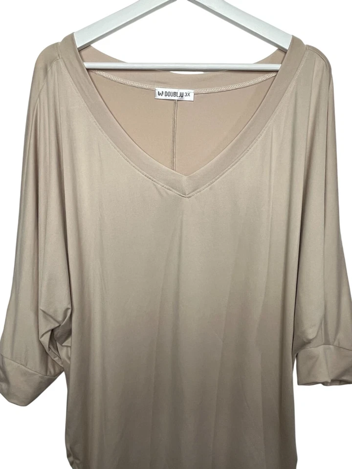 Blusa túnica marrón de gran tamaño manga Dolman Doublju Top para mujer 3X Plus cuello en V Foto 3 de 4