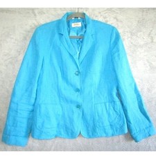 Talbots Women's Irish Linen Blazer Blue 100 Linen 3 Button Jacket Size 8 Minima