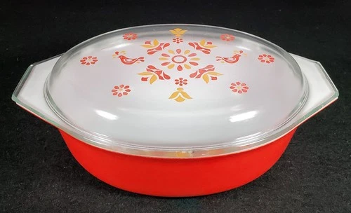 PYREX Friendship Red 045 2 1/2 Qt Casserole Dish w/ Glass Lid Ovenware USA READ