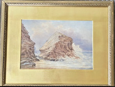 Antique Victorian Watercolour Painting Seascape Signed E F Findon B1851 - D1897