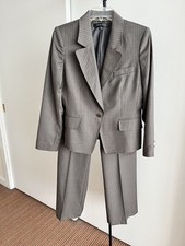 ANNE KLEIN Pant Suit Sz Petite 10P Two Piece Set Wool Blend Taupe Pinstripe $199