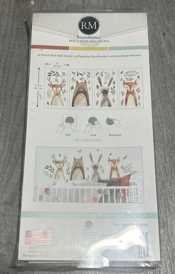 RoomMates RMK4020SCS Watercolor Woodland Critters Peel and Stick Wall Decals - Image 2 of 2