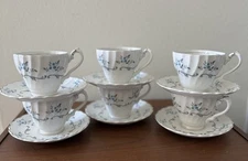 Vintage Myott  China Lyke Staffordshire Earthenware Trousseau 6 Cups & Saucers