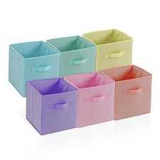 6 Packs 11 Inch Pastel Color Storage Foldable Cube Bins, Colorful Storage