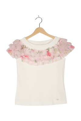 MonnaLisa T-Shirt Top Blumen Rüschen Gr. EU 140 Weiß Mädchen Neu
