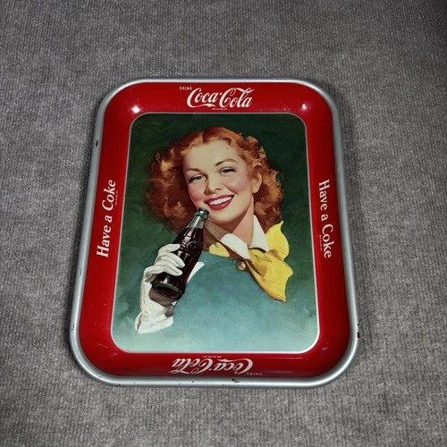 Vintage Original 1950's Coca Cola Metal Serving Tray "Have A Coke" Redhead Girl