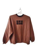 Top stitch sweatshirt womens 2X ? Grandma Granny brown black mock neck trees