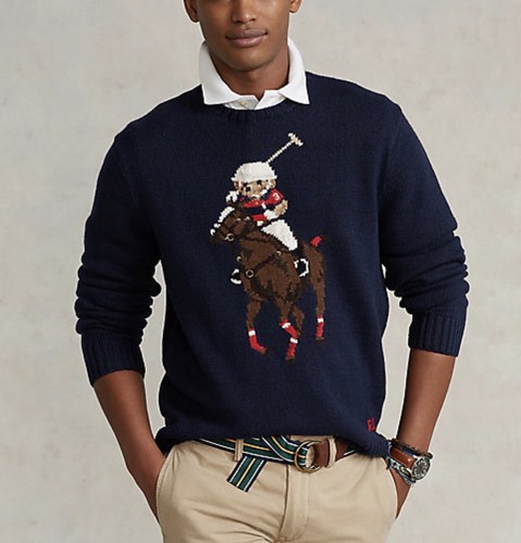 Ralph Lauren uomo TG L Maglione Polo Bear \u0026 Big Pony blu cotone lino  girocollo | eBay