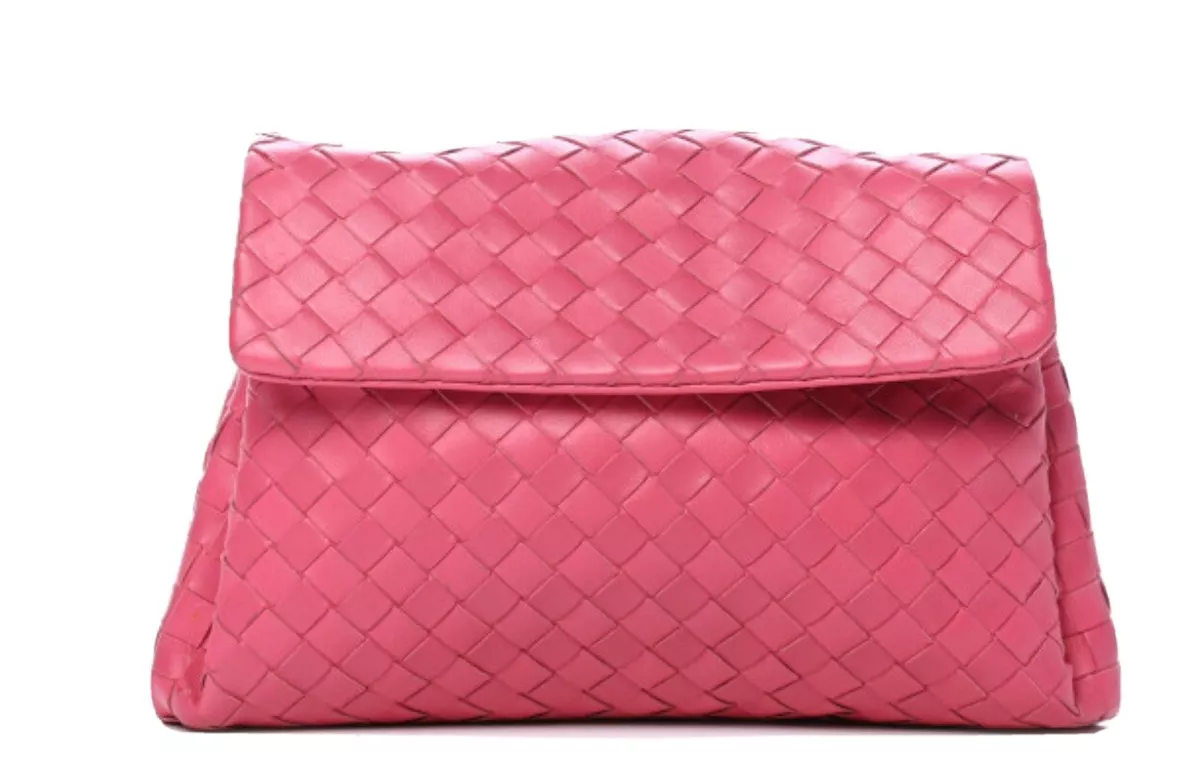 BOTTEGA VENETA Nappa Intrecciato Cosmetic Case Clutch Amaranto Barbie Pink