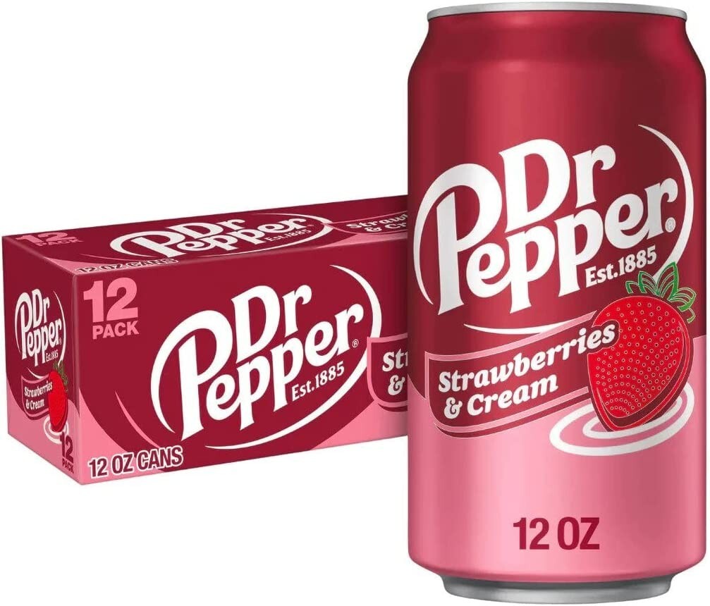Paquete de 12 -DR PEPPER Fresas y Crema 355 ml BBF 18 NOV 2024