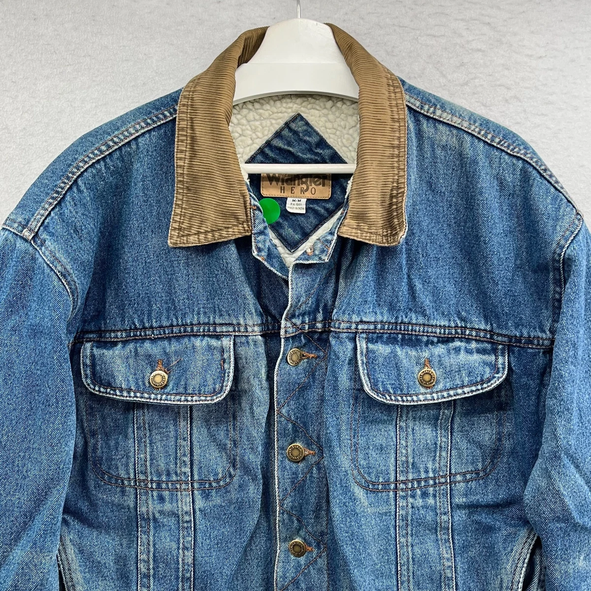 Vintage Wrangler Denim Jacket Sz M Sherpa Lined Trucker Chore Corduroy  Collar