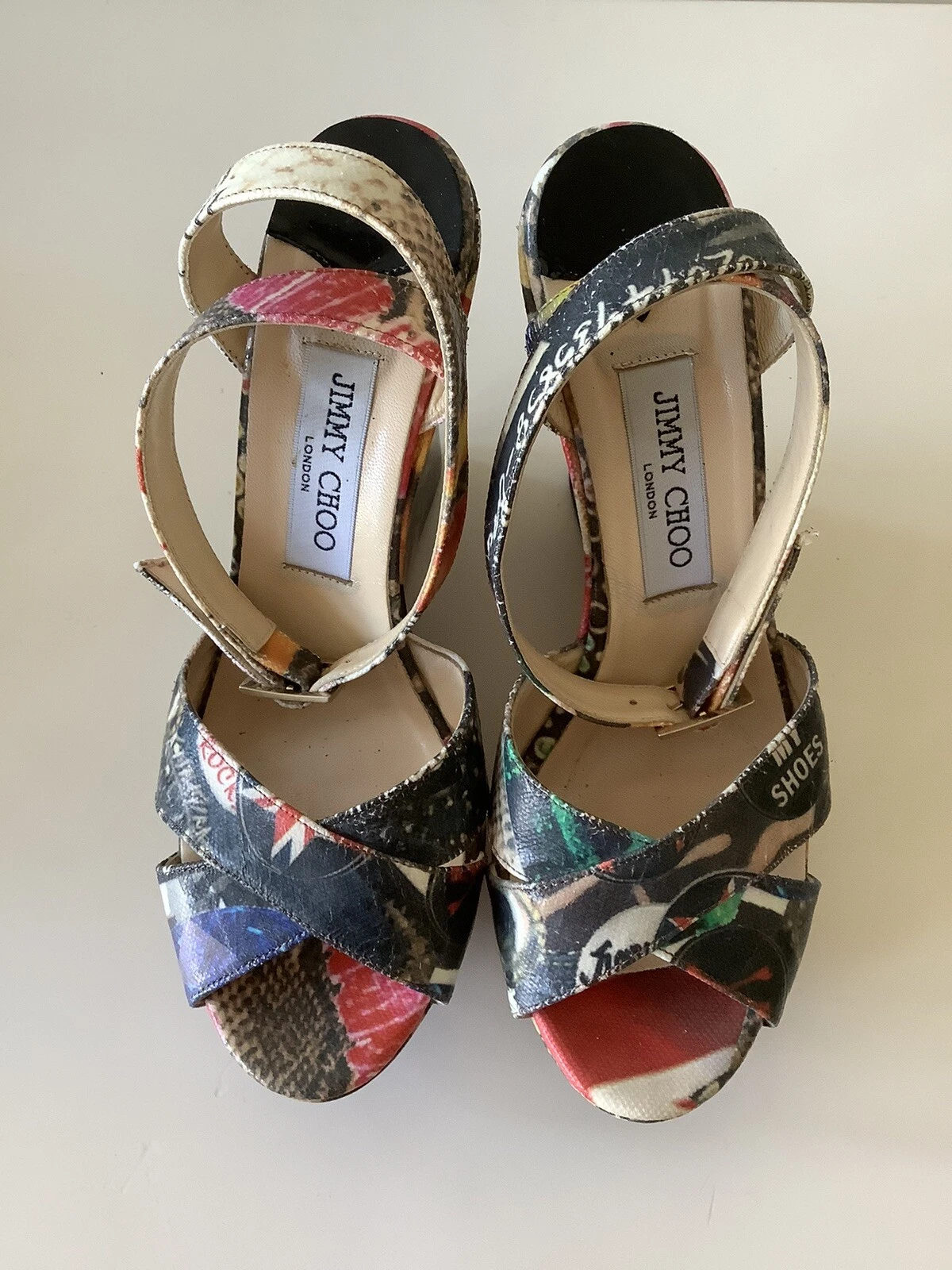 JIMMY CHOO PHOENIX PLATFORM WEDGE HEELS MULTICOLOURED SANDALS UK6/39