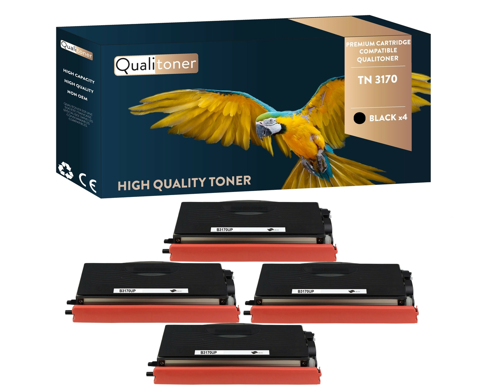 Toner noir TN3170 compatible Brother pack de 4 cartouches Qualitoner
