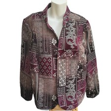 Dressbarn Jacket Womens Plus 18/20 Red Floral Tapestry Long Sleeve Blazer