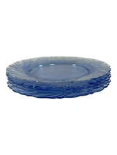 Set of 4 Duralex Light Blue Swirl Dinner Plates 9” Round Vintage Ruffle Scallop