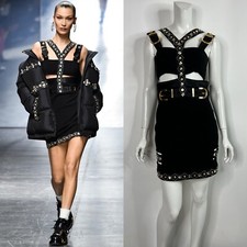 Versace AW2019 Black Bondage Medusa Studded Dress IT42