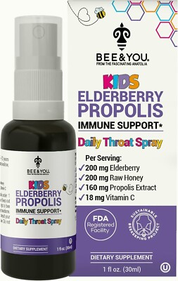 Bee and You Kids Throat Spray, Propolis, Elderberry, Vitamin C, 1 fl oz